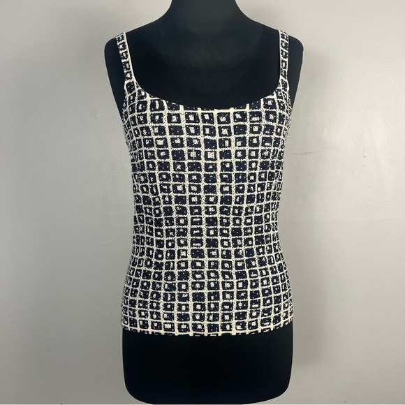 Vintage Y2K beaded silk tank top by Lauren Allard Ellen Tracy crème navy medium - Picture 1 of 9